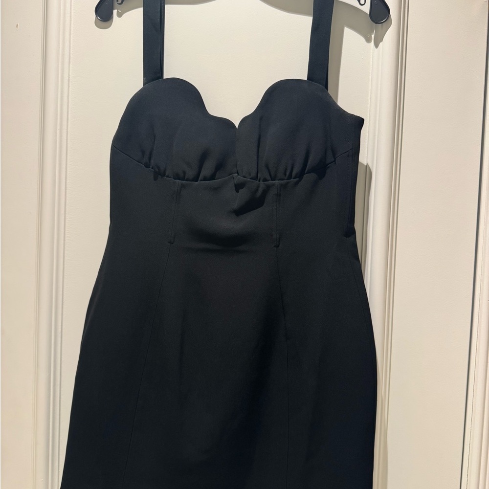 SALONI Black Halle scalloped cady mini dress